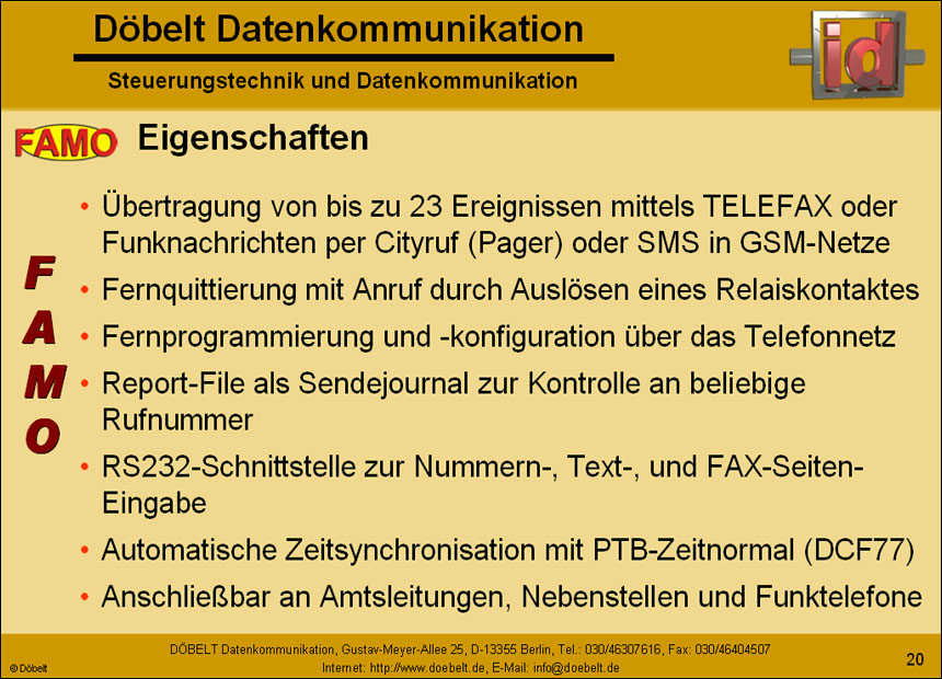 D�belt Datenkommunikation - Produktpr�sentation: famo - Folie 20