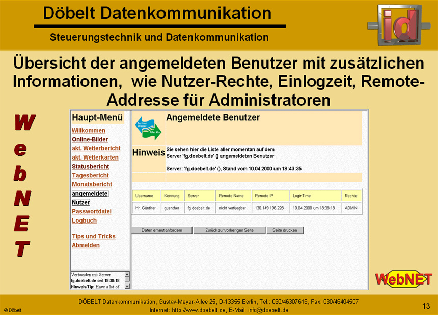 D�belt Datenkommunikation - Produktpr�sentation: webnet - Folie 13